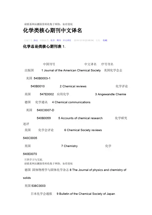 国外化学类核心期刊