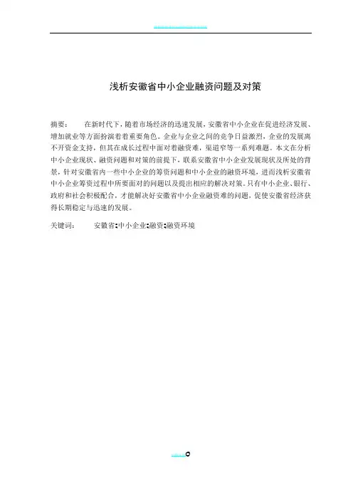 浅析安徽省中小企业融资问题及对策改