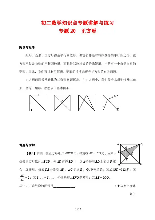 初二数学知识点专题讲解与练习20---正方形(培优版)