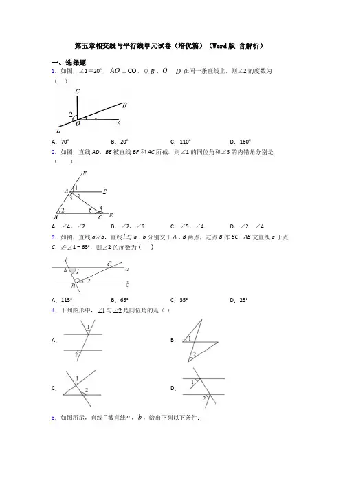 第五章相交线与平行线单元试卷(培优篇)(Word版 含解析)