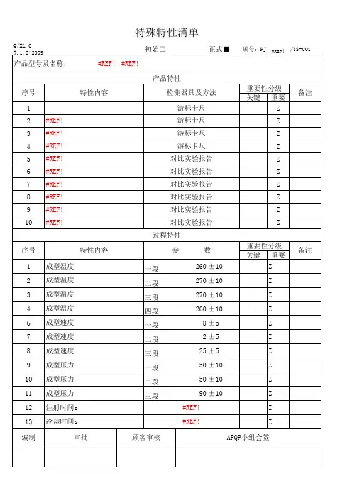 注塑件PPAP特殊特性清单
