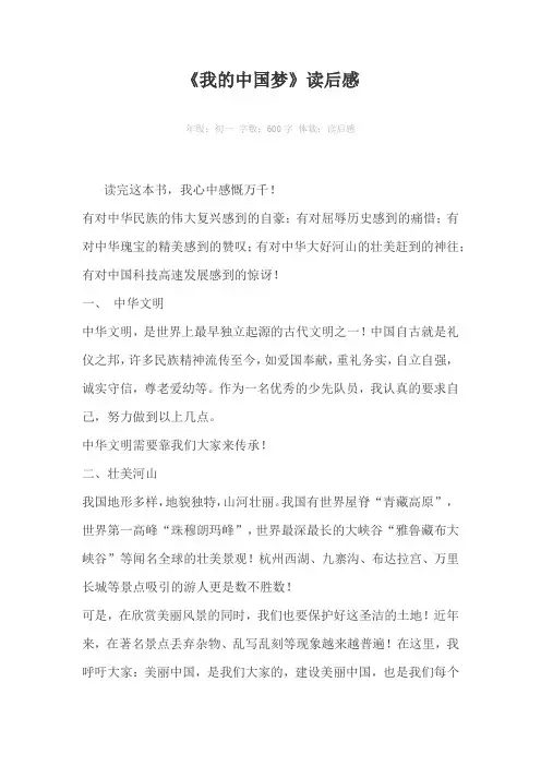 《我的中国梦》读后感600字作文