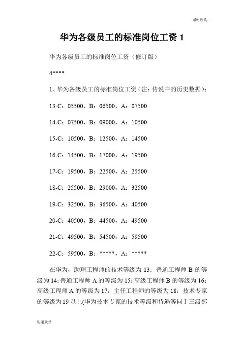 华为各级员工的标准岗位工资.doc