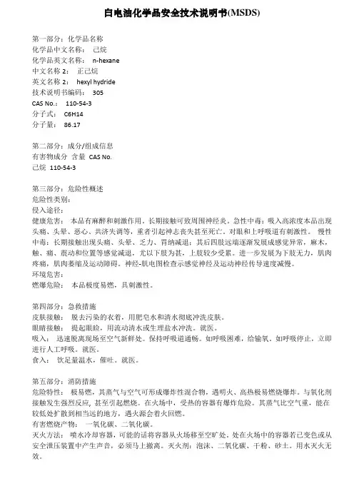 白电油化学品安全技术说明书(MSDS)