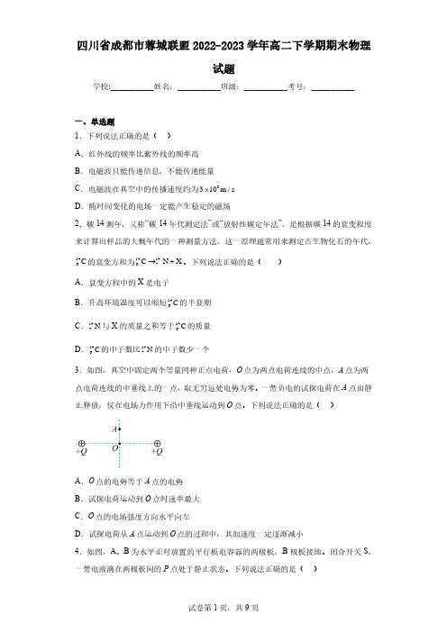 四川省成都市蓉城联盟2022-2023学年高二下学期期末物理试题