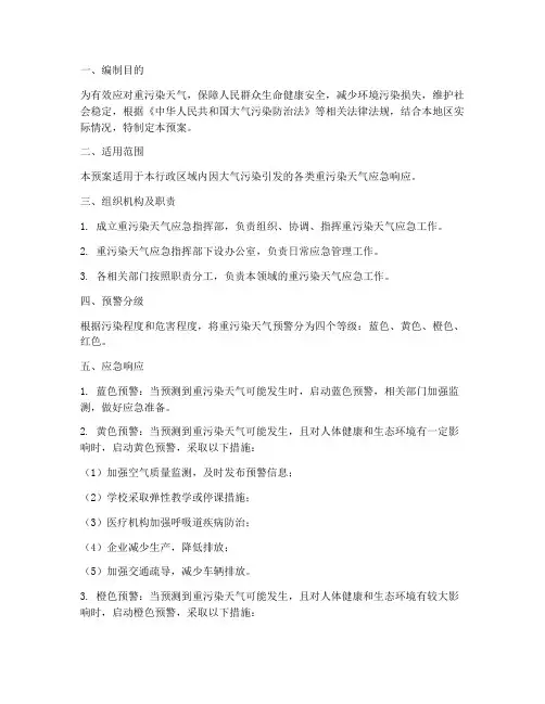 重污染天气应急应急预案