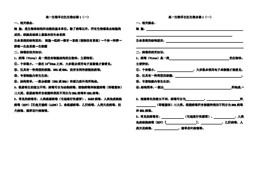 高一人教版生物必修1知识点总结第一到第五章)