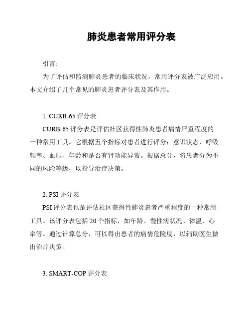 肺炎患者常用评分表
