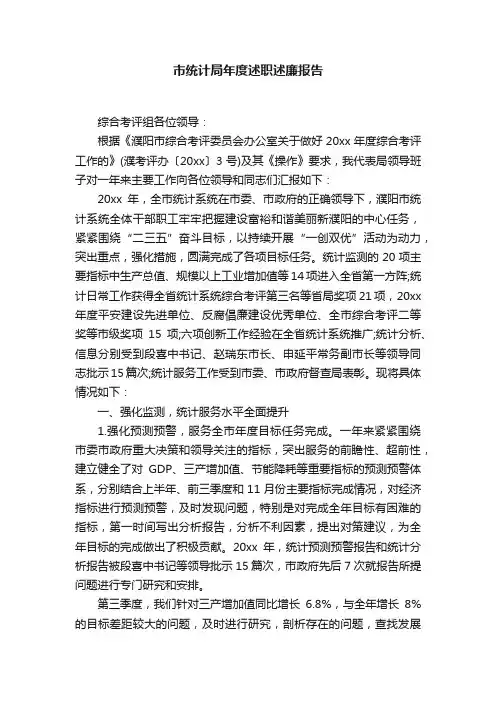 市统计局年度述职述廉报告范文