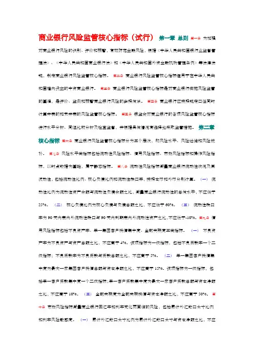 商业银行风险监管核心指标(试行)