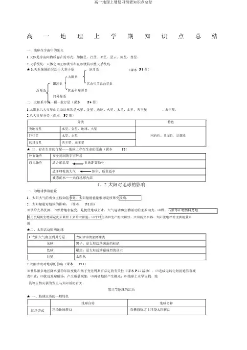 高一地理上册复习提纲知识点总结