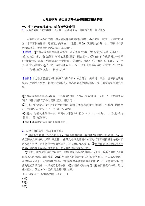人教版中考 语文标点符号及使用练习题含答案