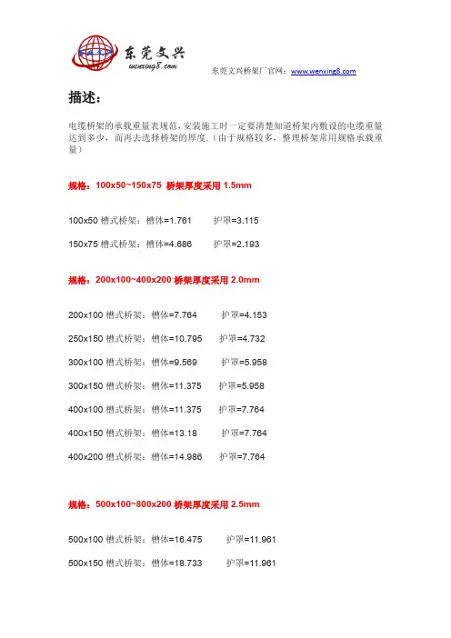 电缆桥架承载重量表
