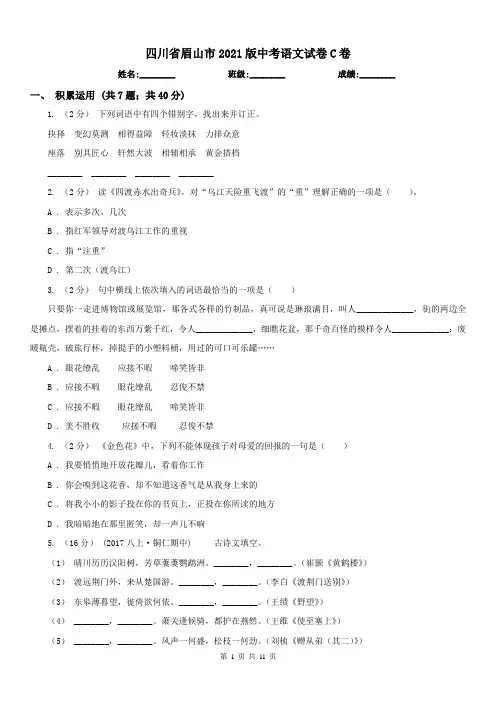 四川省眉山市2021版中考语文试卷C卷