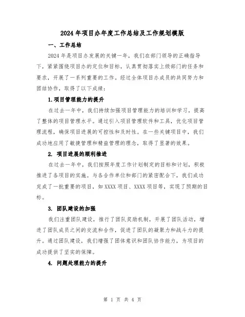2024年项目办年度工作总结及工作规划模版(2篇)