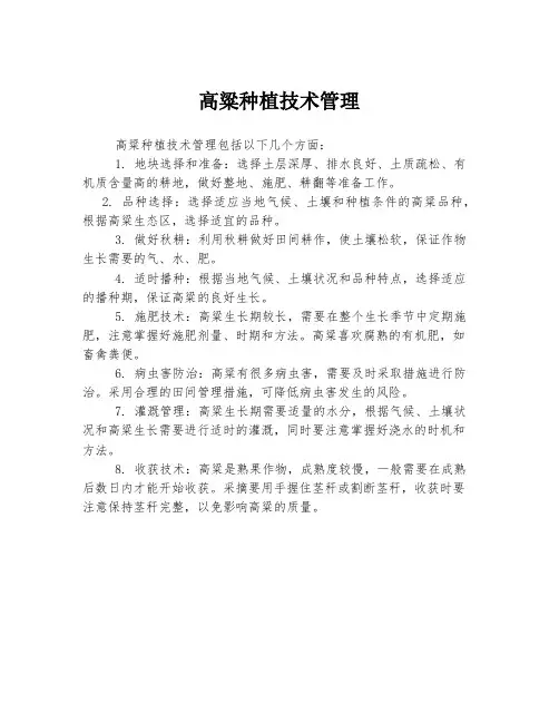 高粱种植技术管理