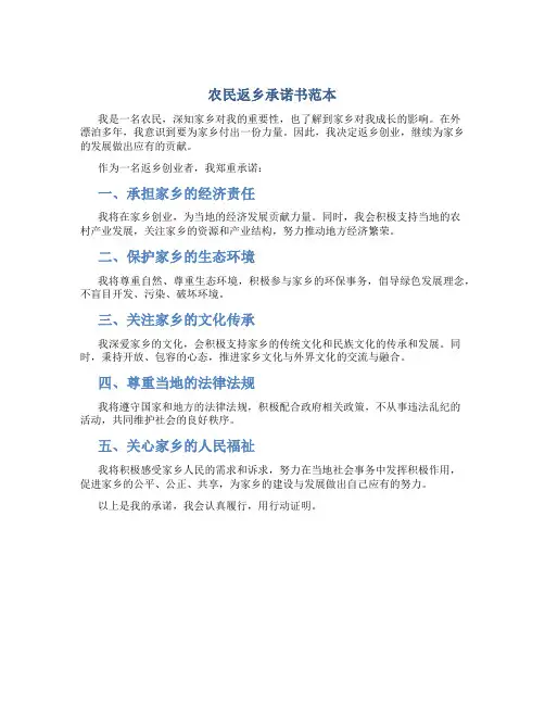 农民返乡承诺书范本