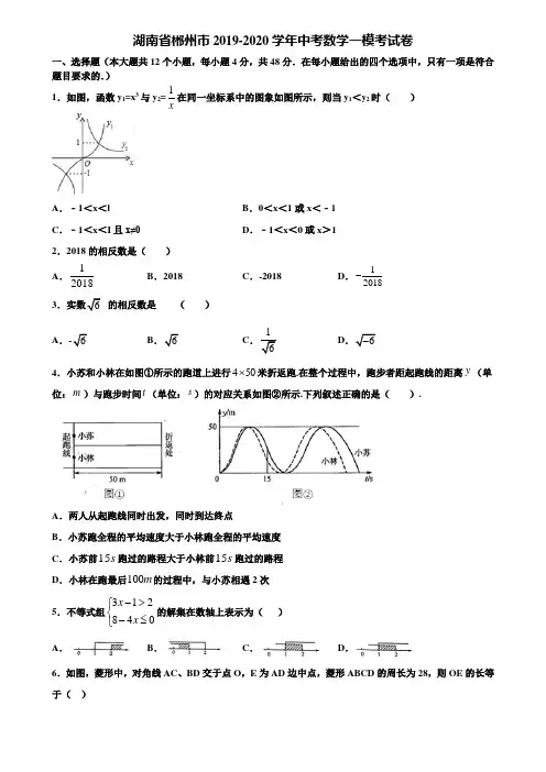 湖南省郴州市2019-2020学年中考数学一模考试卷含解析