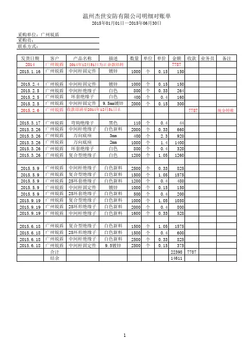 往来客户对账单样板