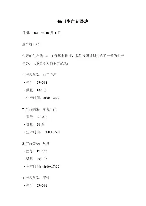 每日生产记录表