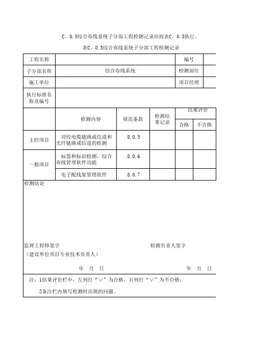 GB50339-2013表C.0.5综合布线系统子分部工程检测记录