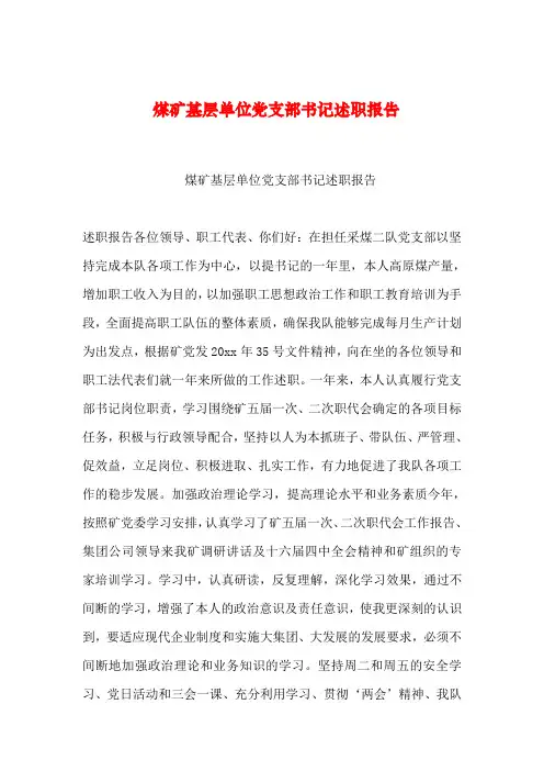 【2019年整理】煤矿基层单位党支部书记述职报告