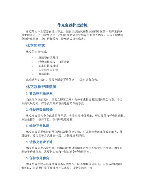 休克急救护理措施