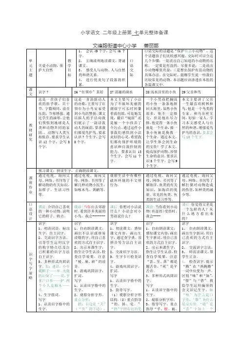 语文二年级上册第七单元整体备课