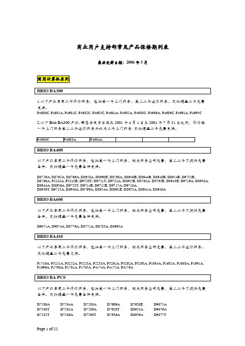 HP商用台式产品保修查询手册