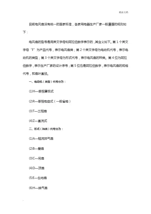 电风扇排气扇的规格和型号分类