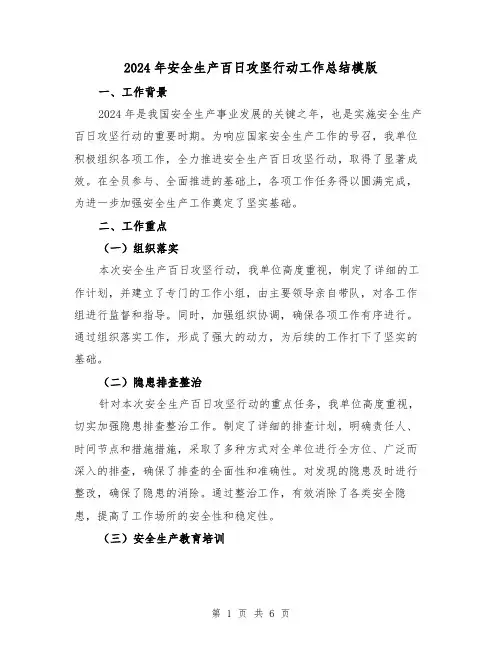 2024年安全生产百日攻坚行动工作总结模版(2篇)