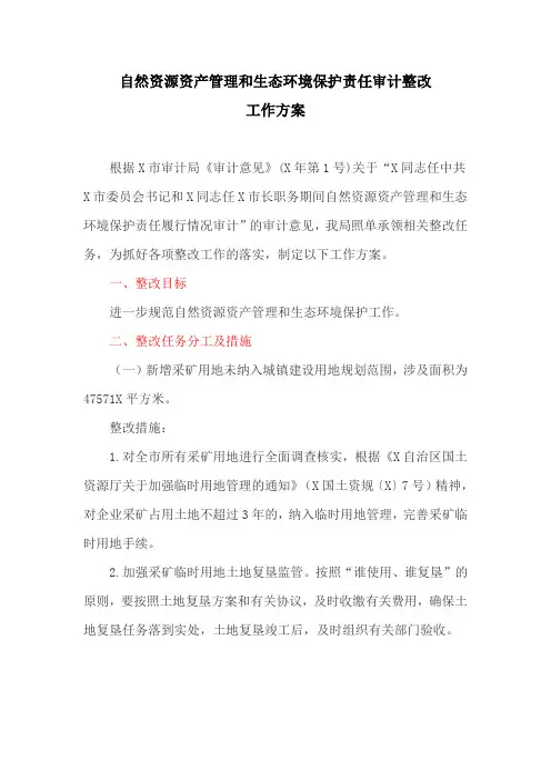 自然资源资产管理和生态环境保护责任审计整改工作方案(最新)