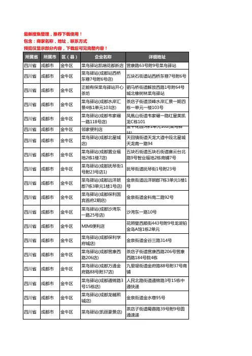 新版四川省成都市金牛区菜鸟驿站企业公司商家户名录单联系方式地址大全289家