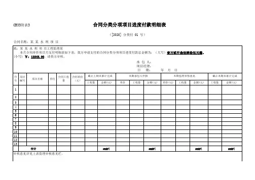 结算10-10某某水利项目合同分类分项项目进度付款明细表  