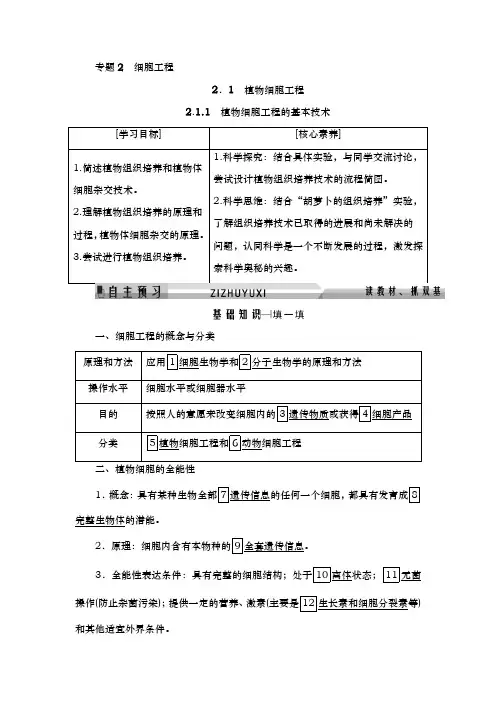 人教版选修三 2.1.1 植物细胞工程的基本技术 学案