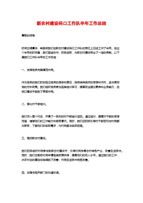 新农村建设码口工作队半年工作总结