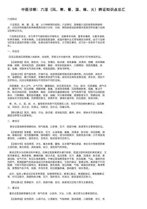 中医诊断：六淫（风、寒、暑、湿、燥、火）辨证知识点总汇