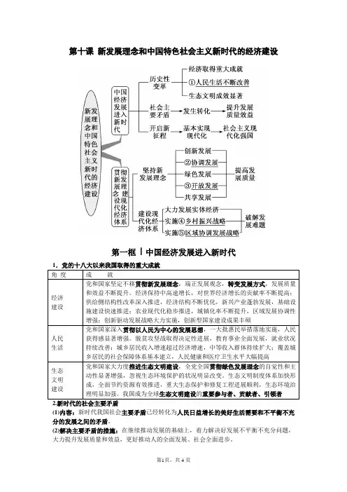 第十课 新发展理念和中国特色社会主义新时代的经济建设 教师讲义