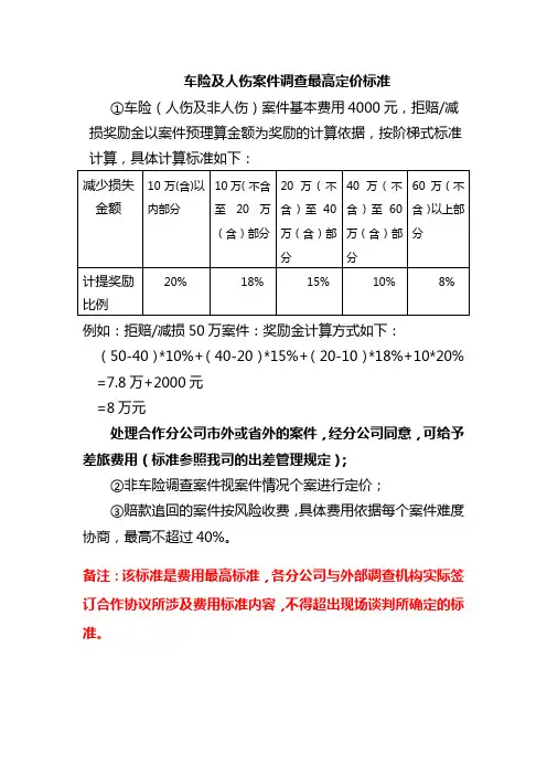 保险理赔调查车险理赔调查人伤理赔调查最高定价标准