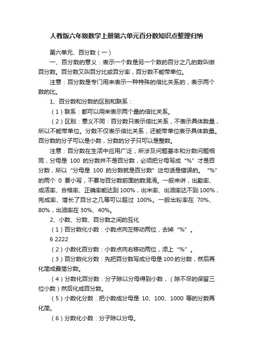 人教版六年级数学上册第六单元百分数知识点整理归纳