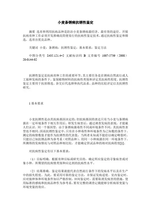 小麦条锈病抗锈性鉴定
