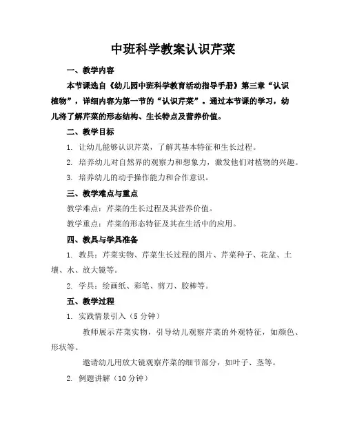 中班科学教案认识芹菜