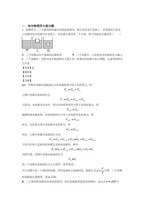 2020-2021中考物理浮力类问题综合经典题含答案