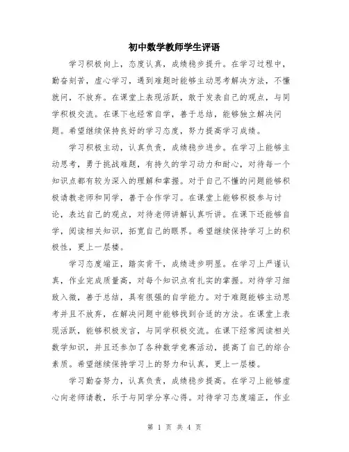 初中数学教师学生评语