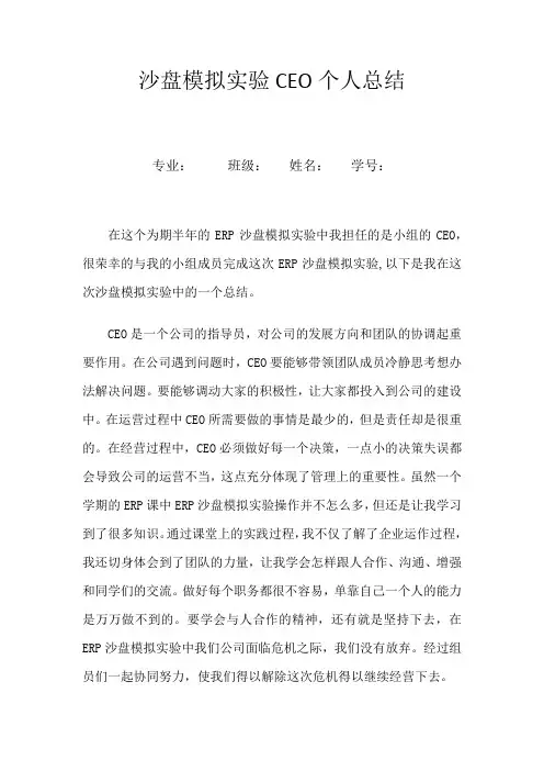 erp沙盘模拟实训报告1