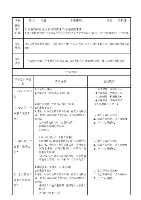 小学语文人教五年级上册(统编2023年更新)第二单元-6课《将相和》第二课时