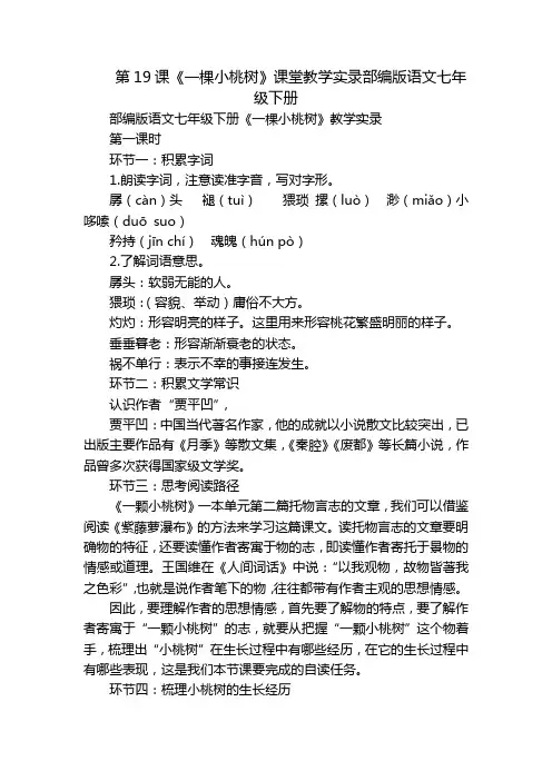 第19课《一棵小桃树》课堂教学实录部编版语文七年级下册