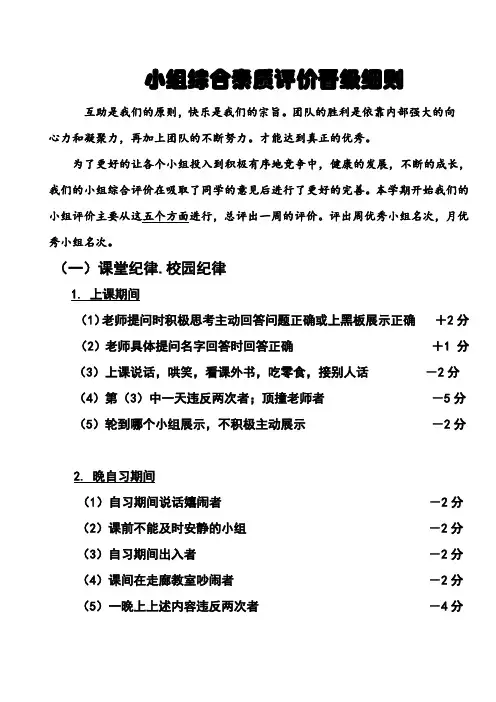 小组综合素质评价晋级