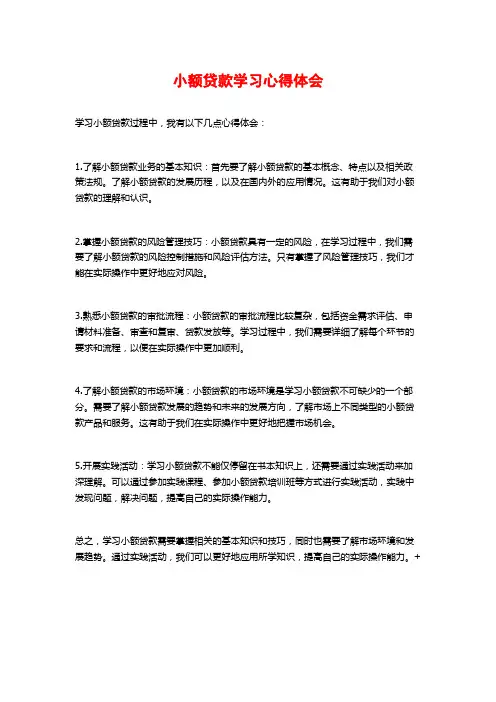 小额贷款学习心得体会
