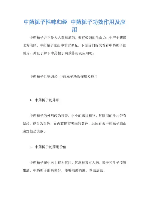 中药栀子性味归经 中药栀子功效作用及应用